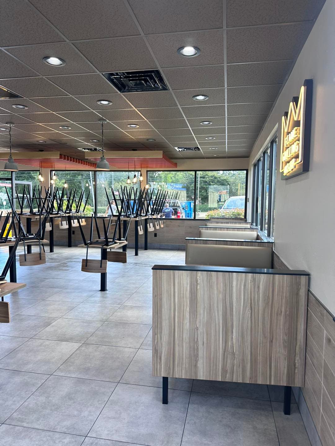 Finished commercial tile floor — large format, clean lines, Sisson Tile by Sisson Tile