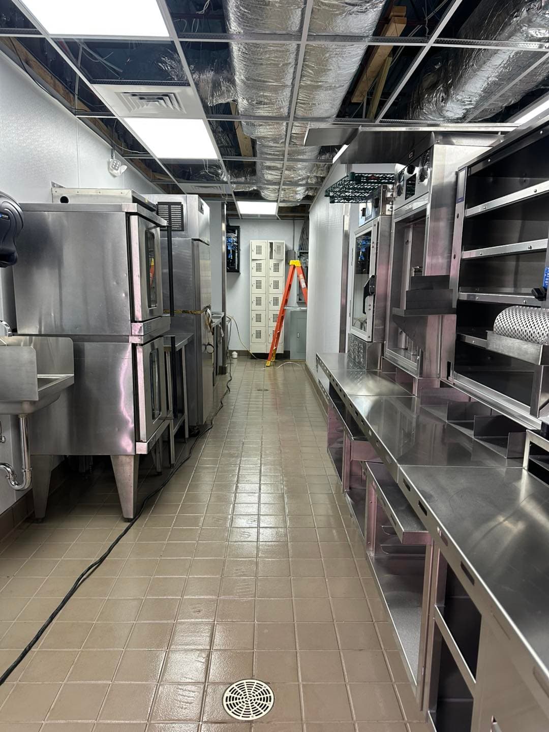 Tile prep and layout on commercial job site by Sisson Tile crew by Sisson Tile