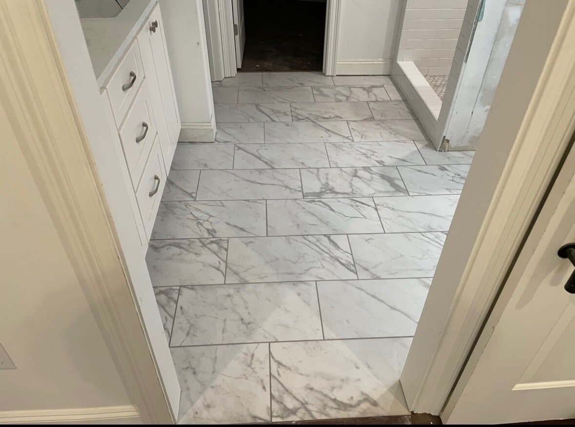 Finished residential tile work — bathroom and shower by Sisson Tile